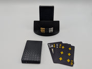 Included luxury plastic playing cards, pegs and display stand