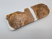 Ivory Crossing Origin Turkish olivewood cribbage board with white resin — reverse side.