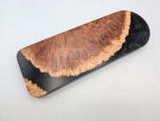 Midnight Shore Origin red mallee burl cribbage board with smoky black resin — reverse side.