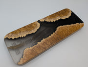 One-of-a-kind Imprint brown mallee burl cribbage board with real Saskatchewan-grown wheat, back showing the brown mallee burl and dark epoxy.