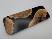 One-of-a-kind Imprint brown mallee burl cribbage board with real Saskatchewan-grown wheat, back showing the brown mallee burl and dark epoxy.